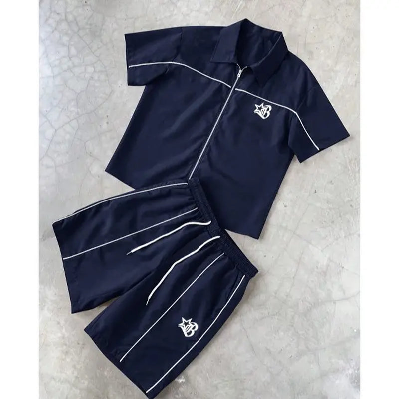 Men'S 3Pcs Star Print Short Sleeve Zipper Front Shirt & Shorts Summer Streetwear Outfits