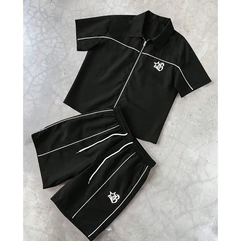 Men'S 3Pcs Star Print Short Sleeve Zipper Front Shirt & Shorts Summer Streetwear Outfits